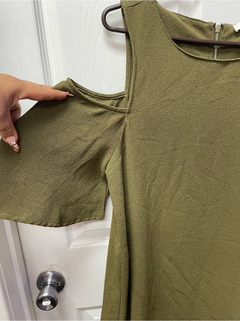 Umgee Olive Green Cold-Shoulder Mini Dress - Picture 4 of 6